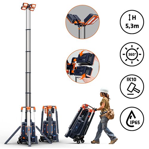 Mât d'éclairage portatif  sur batterie 5.3m 